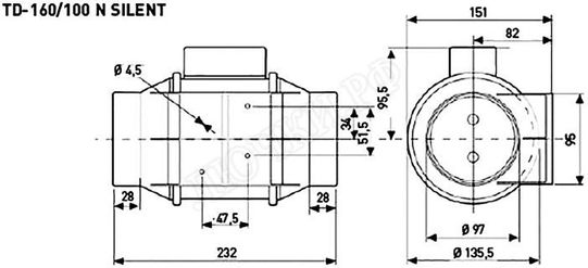 Вытяжной вентилятор канальный Soler & Palau TD160/100 N SILENT 230V 50 осевой Вытяжной вентилятор канальный Soler & Palau TD160/100 N SILENT 230V 50 осевой